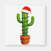 Funny Cactus Santa Hat Xmas Tree Lights Merry Chri マグネット (正面)