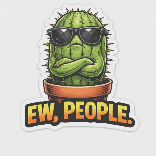 Funny Cactus Sticker Ew People Office Decor シール (正面)