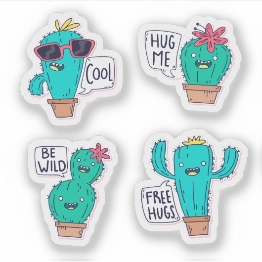 Funny cactus sticker set シール (正面)
