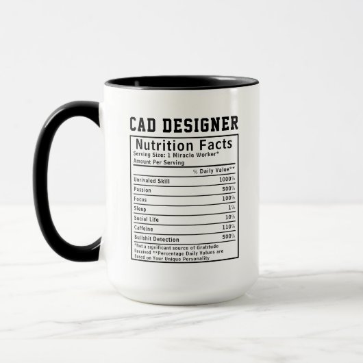 Funny CAD Designer Nutrition Facts Tech Worker マグカップ (左)