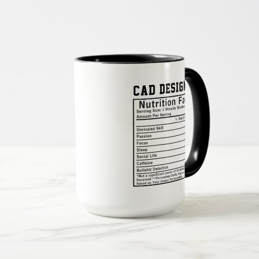 Funny CAD Designer Nutrition Facts Tech Worker マグカップ (正面右)