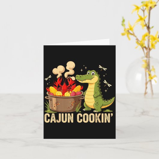 Funny Cajun Louisiana Boil Alligator Crawfish Mard カード (黄色い花)