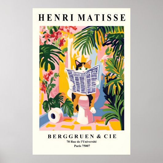 Funny Calico Cat Print - Matisse Style Bathroom ポスター (正面)