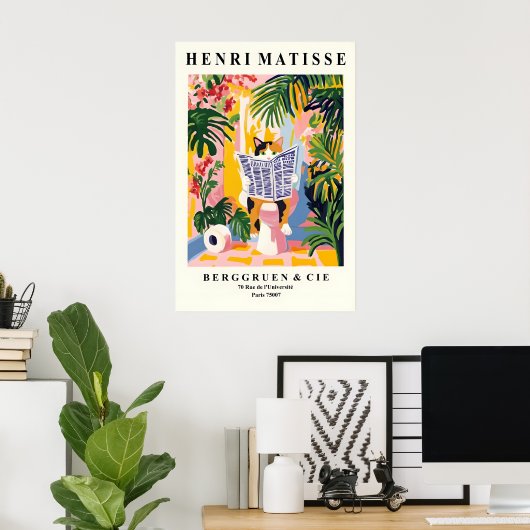 Funny Calico Cat Print - Matisse Style Bathroom ポスター (ホームオフィス)