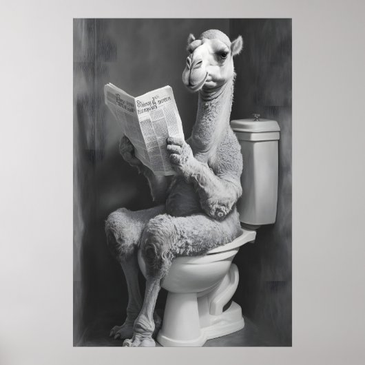 Funny Camel Bathroom Print, Newspaper Toilet ポスター (正面)