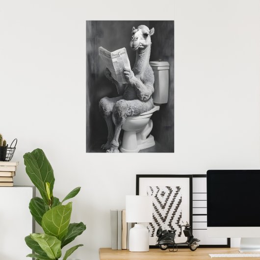Funny Camel Bathroom Print, Newspaper Toilet ポスター (ホームオフィス)