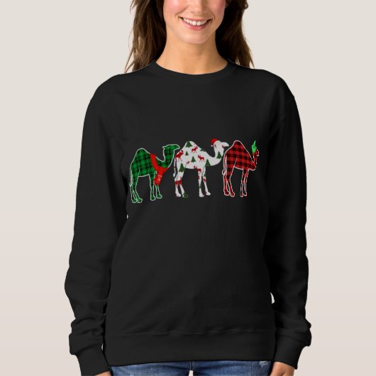 Funny Camel Xmas Tree Lights Red Plaid Christmas スウェットシャツ (正面)