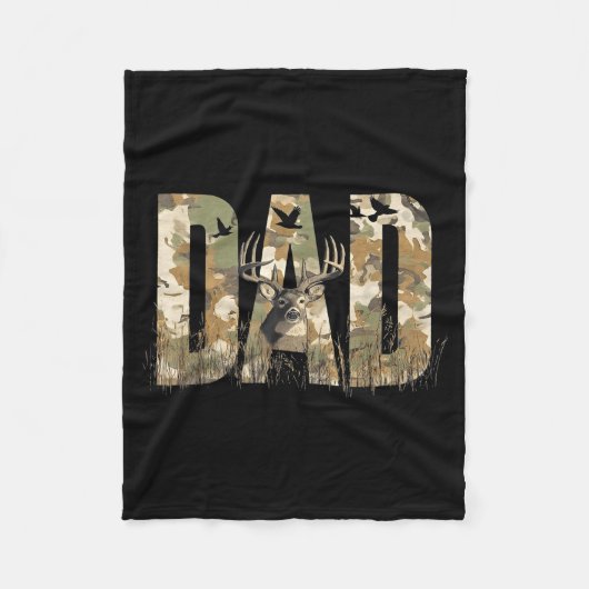 Funny Camo Dad Hunting Camouflage Deer Father's Da フリースブランケット (正面)