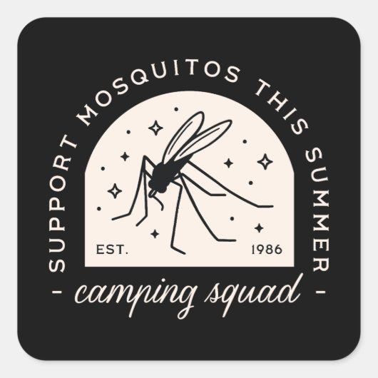 Funny camping mosquito summer camp スクエアシール (正面)