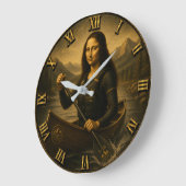 Funny Canoeing Mona Lisa Paddling Lover Gift ラージ壁時計 (傾斜)