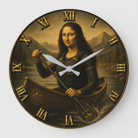 Funny Canoeing Mona Lisa Paddling Lover Gift ラージ壁時計 (正面)