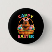 Funny cappy easter capybara bunny with eggs spring 缶バッジ (正面)