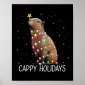 Funny Cappy Holidays Cute Capypara Christmas Light ポスター (正面)