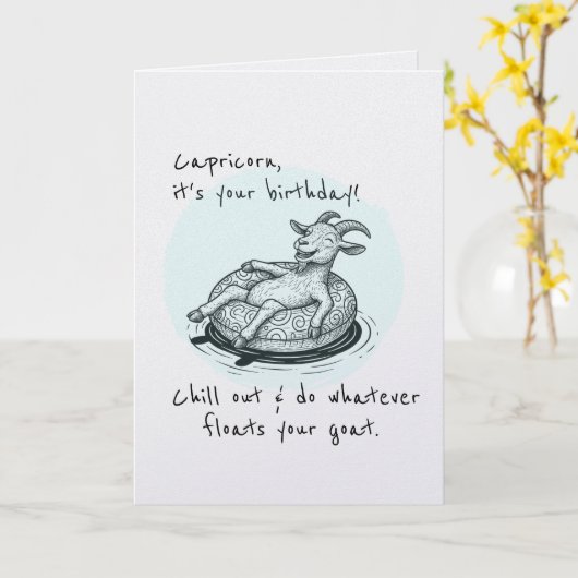 Funny Capricorn Floating Goat Zodiac Birthday  カード (黄色い花)