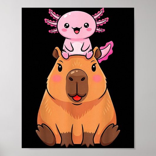 Funny Capybara Axolotl Kawaii Kids Boys Girls Anim ポスター (正面)