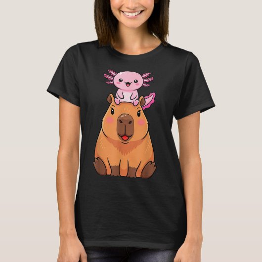 Funny Capybara Axolotl Kawaii Kids Boys Girls Anim Tシャツ (正面)