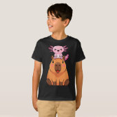 Funny Capybara Axolotl Kawaii Kids Boys Girls Anim Tシャツ (正面フル)