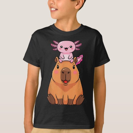Funny Capybara Axolotl Kawaii Kids Boys Girls Anim Tシャツ (正面)