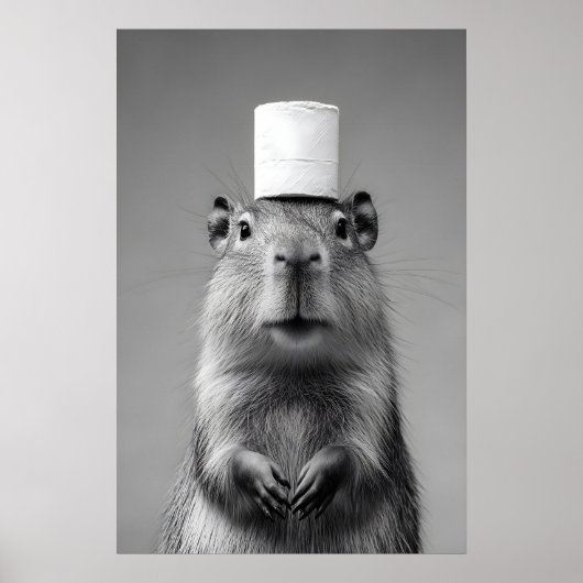 Funny Capybara Bathroom Art Print, Toilet Paper ポスター (正面)