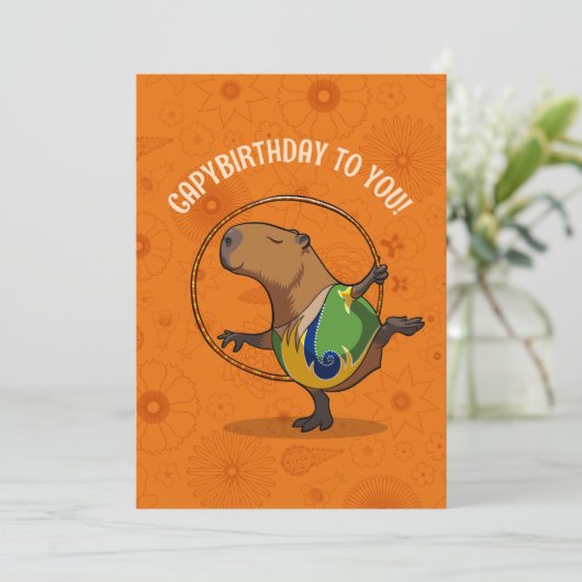 Funny Capybara Capybirthday To You! Dancer Cartoon カード (スタンド正面)