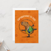 Funny Capybara Capybirthday To You! Dancer Cartoon カード (正面/裏面インサイチュ)