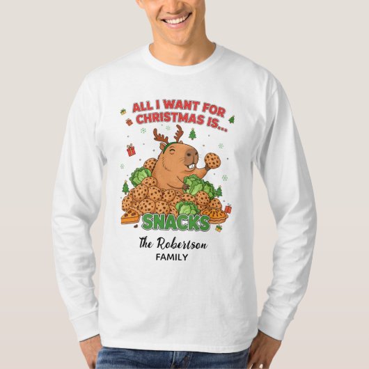 Funny Capybara Customizable Family Name Christmas Tシャツ (正面)