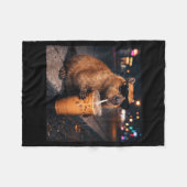 Funny capybara drinking iced coffee lover animal フリースブランケット (正面(横))