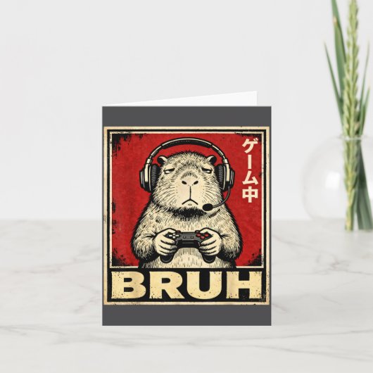 Funny Capybara Gamer Bruh Graphic Tee Men Boys Tee カード (正面)