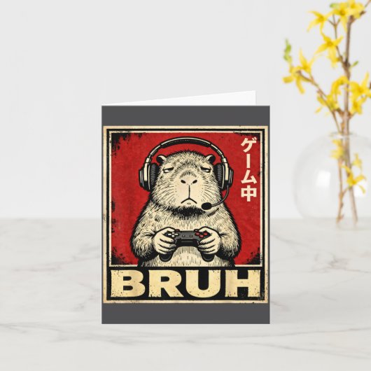 Funny Capybara Gamer Bruh Graphic Tee Men Boys Tee カード (黄色い花)