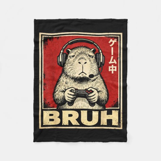 Funny Capybara Gamer Bruh Graphic Tee Men Boys Tee フリースブランケット (正面)