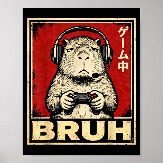 Funny Capybara Gamer Bruh Graphic Tee Men Boys Tee ポスター (正面)