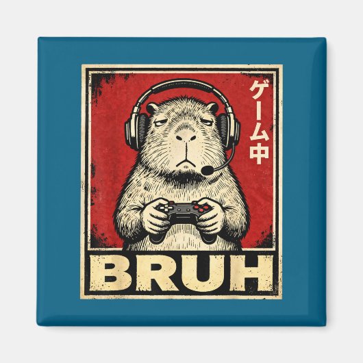 Funny Capybara Gamer Bruh Graphic Tee Men Boys Tee マグネット (正面)