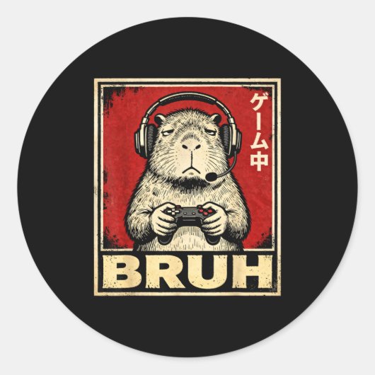 Funny Capybara Gamer Bruh Graphic Tee Men Boys Tee ラウンドシール (正面)
