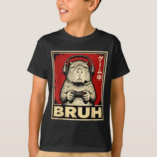 Funny Capybara Gamer Bruh Graphic Tee Men Boys Tee Tシャツ (正面)