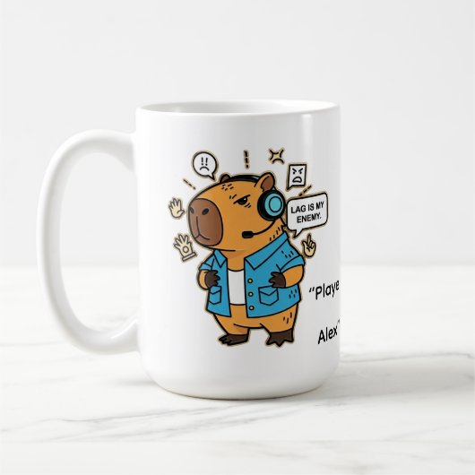 Funny Capybara Gamer Mug – Personalized with Playe コーヒーマグカップ (左)