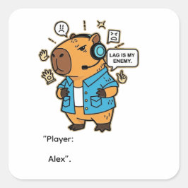 Funny Capybara Gamer Sticker – Personalized with N スクエアシール