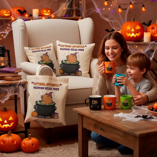 Funny Capybara Halloween Witch Wizard Cauldron クッション