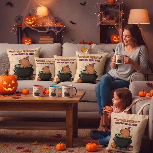 Funny Capybara Halloween Witch Wizard Cauldron クッション