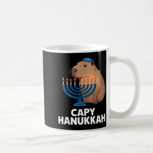 Funny Capybara Happy Hanukkah Chanukah Jewish Men コーヒーマグカップ (右)