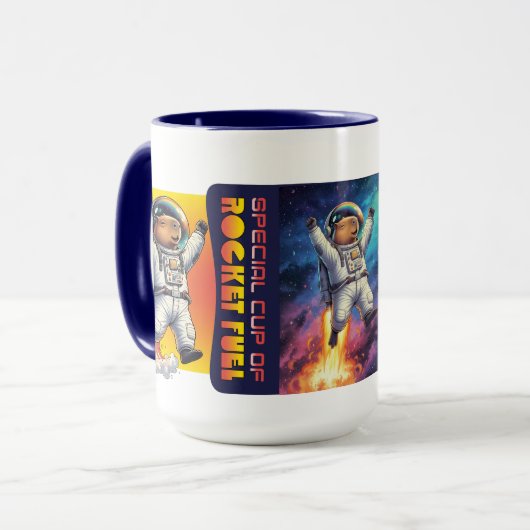 Funny Capybara Morning Rocket Fuel Dad Joke マグカップ (正面左)