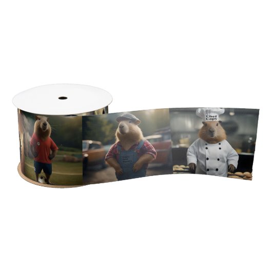 Funny Capybara Photo Collage, サテンリボン (リール)
