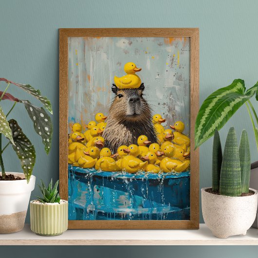 Funny Capybara Rubber Duck Pool Poster ポスター