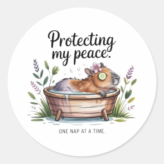 Funny Capybara Self Care Sticker - Protecting My P ラウンドシール (正面)