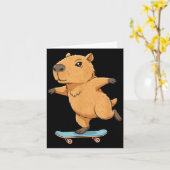 Funny Capybara Skater Skateboard Ballerina Zoo Boy カード (黄色い花)