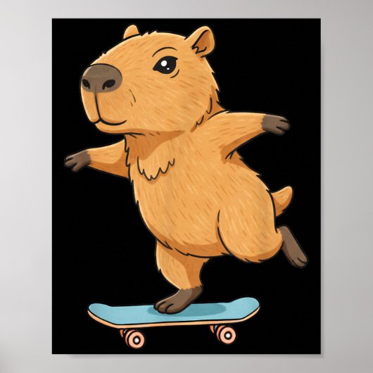 Funny Capybara Skater Skateboard Ballerina Zoo Boy ポスター (正面)