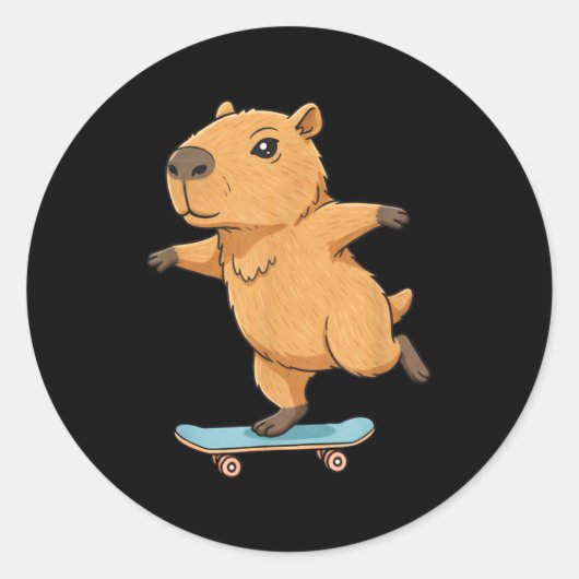 Funny Capybara Skater Skateboard Ballerina Zoo Boy ラウンドシール (正面)