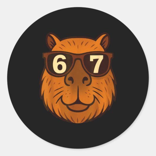 Funny Capybara Sungles 67 Six Seven Meme  ラウンドシール (正面)