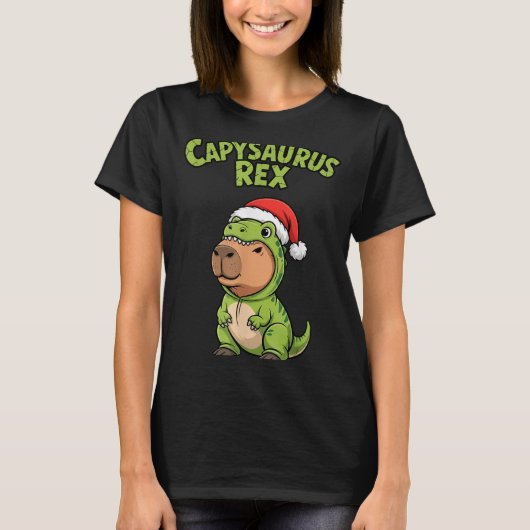 Funny Capybara T-rex Costume Christmas Kids Boys Tシャツ (正面)