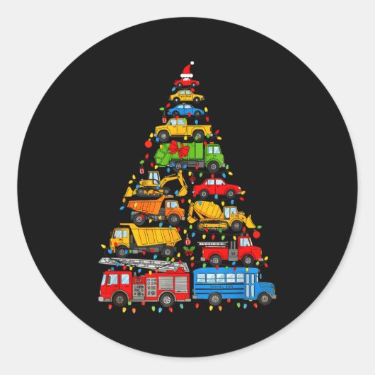Funny Car Christmas Tree Xmas Light Boys Kids Todd ラウンドシール (正面)