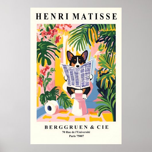 Funny Cardigan Corgi Art - Dog on Toilet Bathroom ポスター (正面)